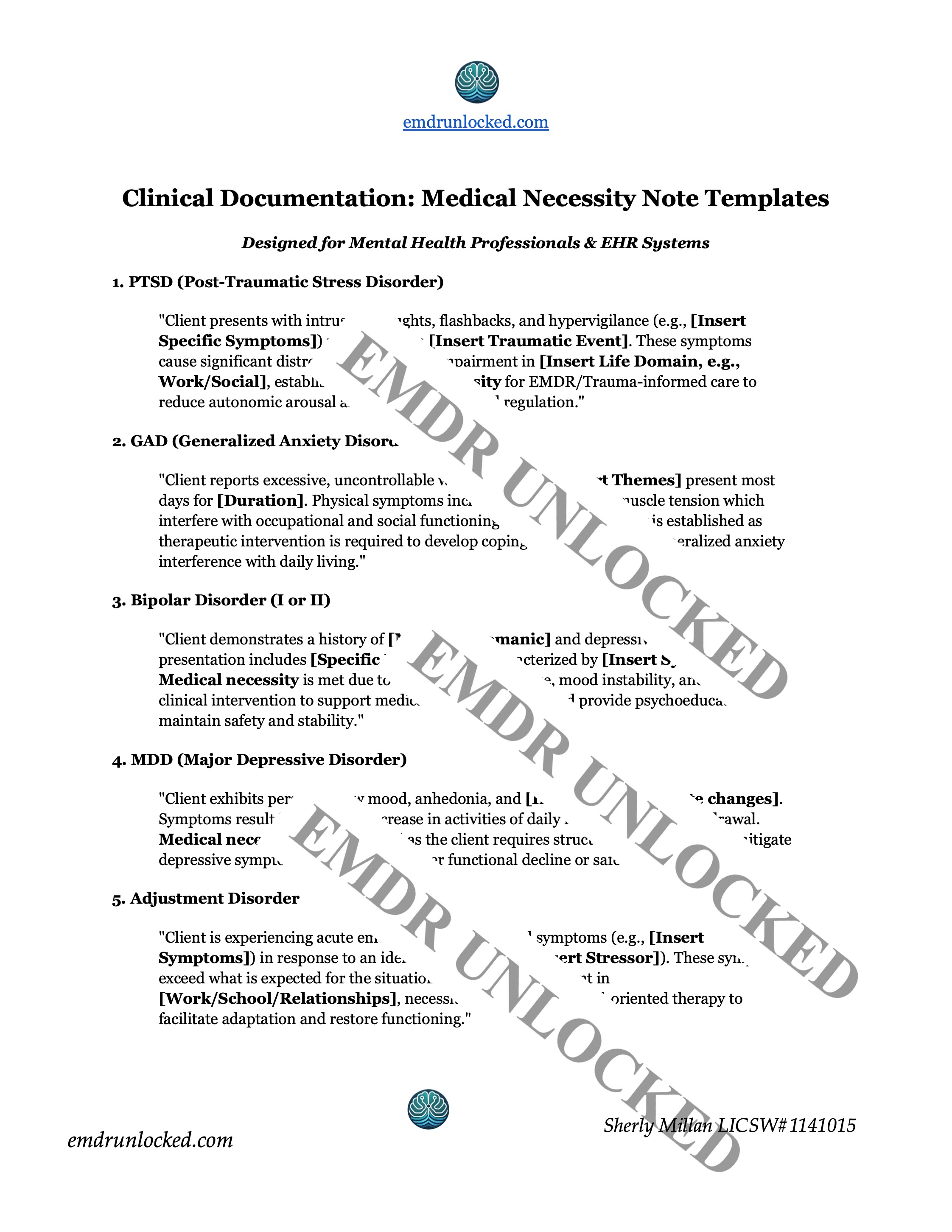 Clinical documentation medical necessity note template — watermarked preview