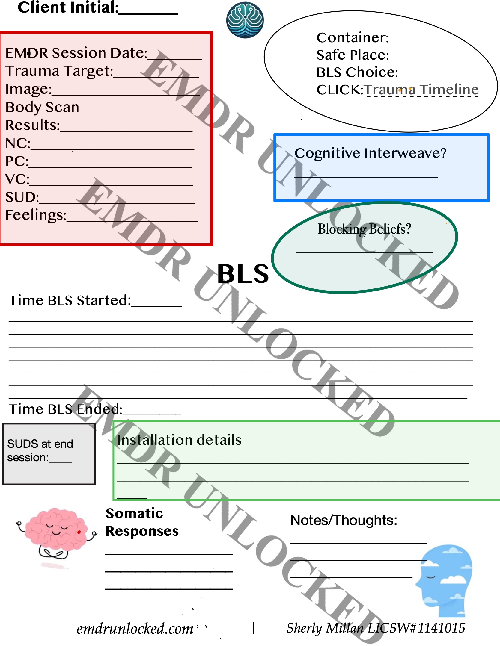 EMDR session note taker template — watermarked preview